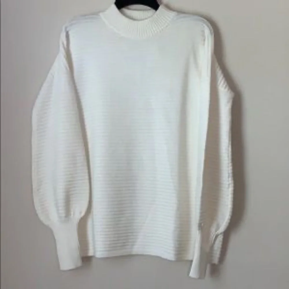 Love Token Mock Neck Ribbed Sweater Ivory Medium